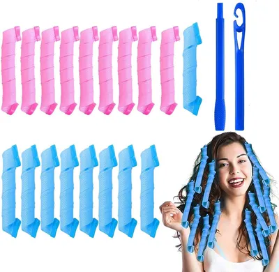 Produktbild von URAQT Lockenwickler, 18-teiliges DIY-Set für magische Haarwellen, Spirallocken, hitzefreie Lockenwickler, inklusive Stylinghaken für Frauen, Mädchen, kurzes, mittellanges und langes Haar