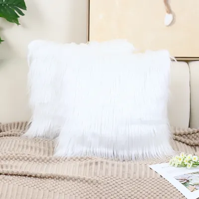 Produktbild von Weicher Deko Kissenbezüge 45 x 45 cm, Langhaar ZierKissenbezug dekoratives Fellimitat SofaKissenbezug Kunstfell Kissenbezug (2Pcs Weiß, 45 x 45cm)
