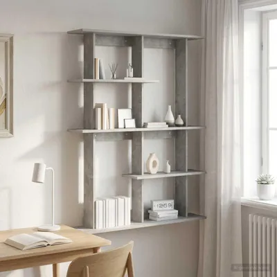 Productafbeelding van Maison Exclusive - Wandplank, betonkleur, 102 x 20 x 130 cm, houtvezelplaat