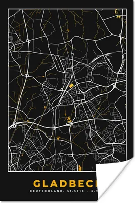 Produktbild von MuchoWow® Poster Deutschland - Schwarz und Gold - Gladbeck - Stadtplan - Karte 80x120 cm - Papierdruck