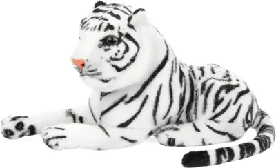 Produktbild von BRUBAKER Tiger Kuscheltier - 25 cm Plüsch Stofftier - Baby Plüschtier Liegend - Kleine Raubkatze - Kinder Spielzeug, Weiß