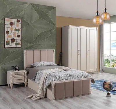 Produktbild von Kinderzimmer-Set aus Holz in Beige mit modernem Design