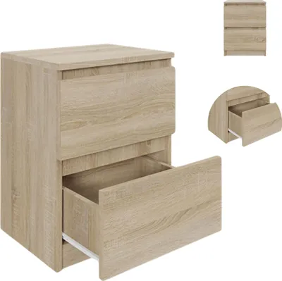 Zdjęcie produktu dla YUMEBLY | Szafka nocna BASIC z 2 szufladami 40x53x30 cm – stolik nocny do sypialni | Dąb Sonoma