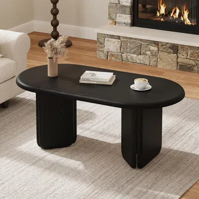 Produktbild von MODFU Ovaler Couchtisch schwarz,moderner Wohnzimmertisch mit abgerundeten Beinen,Sofatisch aus MDF,Kaffeetisch für Wohnzimmer