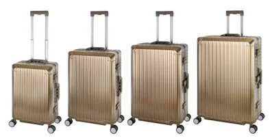 Produktbild von Aluminium Reisekoffer Gepäck-Set, Travelhouse® Tokyo, Trolley mit 4 Rollen, Aluminium Hartschale - Reisekoffer  S+M+L+XL - Champagner