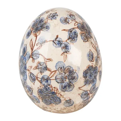 Produktbild von Clayre & Eef Dekoration Ei Ø 11x14 cm Beige Blau Keramik Blumen