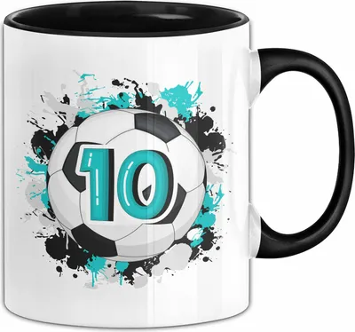 Produktbild von 10. Geburtstag Geschenk Tasse Becher Jungs Fußball Geburtstagsgeschenk  (Schwarz)