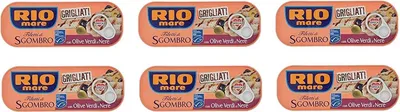 Produktbild von 6x Rio Mare Sgombro gegrillte Makrelenfilets mit grünen, schwarzen Oliven 120g