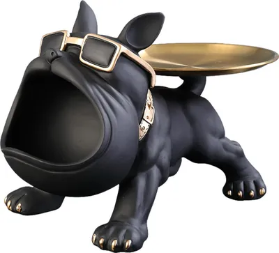 Produktbild von Bulldogge Tablett Deko Französische Bulldogge Dekofigur Tierskulptur Aufbewahrungsbank Hunde Skulptur Bulldogge Aufbewahrungsbox Harz Deko(Schwarz)