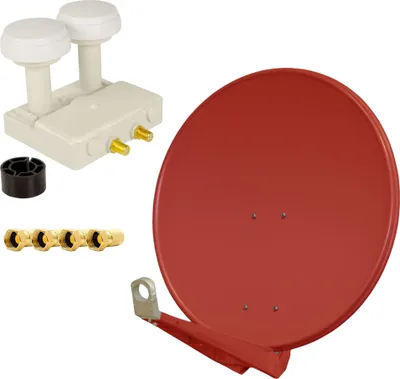 Produktbild von PremiumX DELUXE80 Alu 80cm SAT Schüssel Ziegelrot Monoblock Twin WE PXMB-6TW 4x F-Stecker