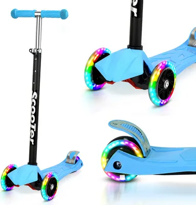 Produktbild von TolleTour Kinderroller Funscooter Tretroller Kickroller Klappbar 3-LED-Räder-Kinderroller bis 50 kg Höhenverstellbar Blau