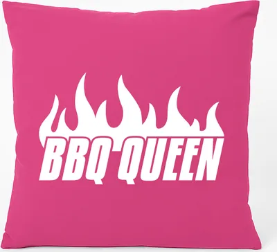 Produktbild von Huuraa Kissen BBQ Queen Flammen 40x40cm mit Füllung Fuchsia Baumwolle Dekokissen Geschenkidee
