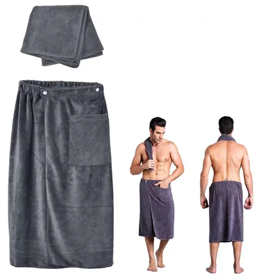 Produktbild von MODFU Saunatücher Herren Saunakilt Grau 70x140 cm, Schnelltrocknender Saunatuch für Männer, Leichter Bade- & Saunakilt, Saunatuch mit Tasche