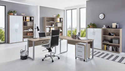 Produktbild von BMG Möbel Büromöbel-Set, Office Edition Set 7, eiche sonoma/ weiß hochglanz