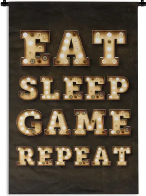 Produktbild von MuchoWow® Wandteppich Wandbehang Spiele - Spiele - Zitate - Sprichwörter - Eat sleep game repeat 90x135 cm Tapisserie Dekoration Wandtuch - Baumwolle - Wandskulptur