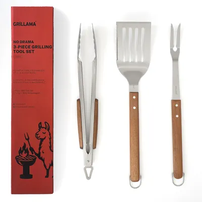 Immagine prodotto di Set da barbecue da 3 pezzi: pinza, spatola e forchetta, con manici in legno di acacia