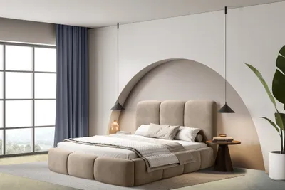 Produktbild von Polsterbett Doppelbett GRACIA 140x200cm in Stoff Macau Sand