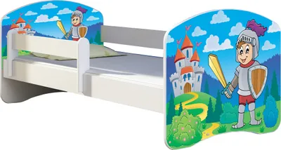 Produktbild von ACMA Jugendbett Kinderbett Junior-Bett Komplett-Set mit Matratze Lattenrost und Rausfallschutz Weiß 32 Ritter 160x80