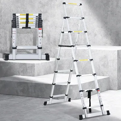 Image de TolleTour Echelle télescopique Echelle pliante Stabil Aluminium Escabeau jusqu'à 150kg 2.0m+2.3m Avec barre de pesée