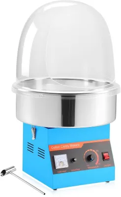 Obrázok produktu pre Výrobník cukrovej vaty - Elektrický výrobník cukrovej vaty 1000 W - S krytom - Misa z nehrdzavejúcej ocele - Vrátane cukrovej lyžičky - Na karnevaly, večierky a detské narodeninové oslavy - Modrý