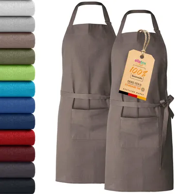 Produktbild von 2er Pack EllaTex Kochschürze Latzschürzen 100% Baumwolle Unisex Schürzen verstellbar mit Tasche Grillschürze Küche, Farbe: Schokobraun