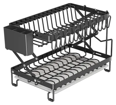 Produktbild von Geschirrabtropfgestell, faltbar, abnehmbarer Abtropftray, schwarz