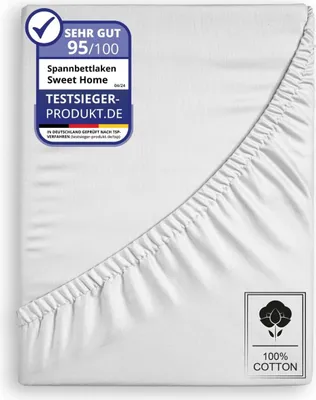 A folded white fitted sheet with elasticated edges, shown from an angle.