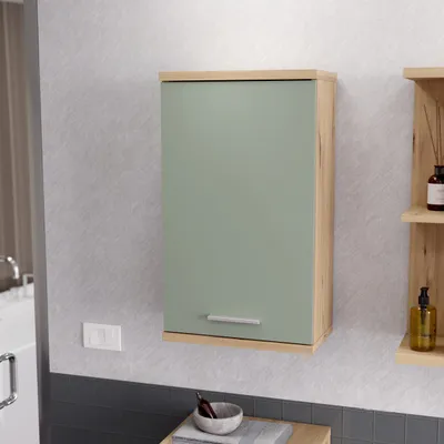 Produktbild von Forte CHAMP Badschrank 40, moderner Hängeschrank mit 1 Tür, Badezimmerschrank, Holzwerkstoff, Artisan Eiche Holzwerkstoff mit Salbei, 40,1 cm breit x 68,8 cm hoch x 23,2 cm tief