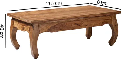 Image de Table basse FineBuy en bois massif de sheesham, 110 cm de large, table de salon design, brun foncé, style cottage, table d'appoint