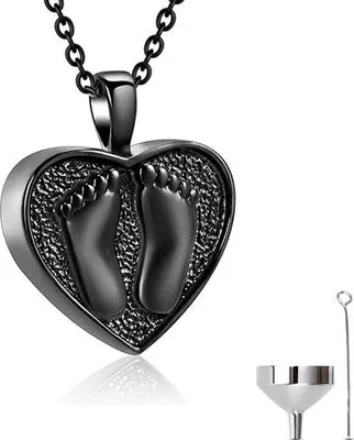 Image de Luxe Ashanger avec chaîne de 55 cm pour les cendres, les cheveux ou le parfum - Bijoux commémoratifs avec aide au remplissage des cendres et sac de rangement - Noir