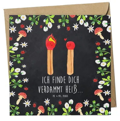 Produktbild von Mr. & Mrs. Panda doppelkarte Streichhölzer - Kreidetafel - Geschenk, Liebesbeweis, Grußkarte, Glückwunschkarte, faltkarte, Liebesgeschenk, Freundin, anlasskarte