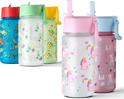 Produktbild von Trinkflasche Kinder 500ml Einhorn - auslaufsicher Tritan Strohhalm Rosa Vinsun