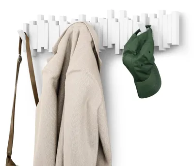 Produktbild von Garderobenständer mit 8 Haken – Moderner und platzsparender Garderobenständer mit acht verstellbaren Haken für Jacken, Mäntel, Schals, Handtaschen und mehr, weiß