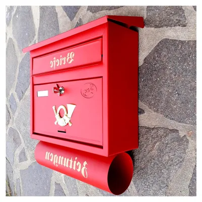 Produktbild von Großer Briefkasten/Postkasten XXL Rot matt mit abnehmbarer Zeitungsrolle und Flachdach