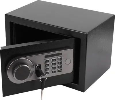 Produktbild von Kleiner elektronischer Tresor für Zuhause, Diebstahlsicherung, Passwortbox mit Schlüssel und Silikonknöpfen für Bargeld, Zertifikate und Schmuck