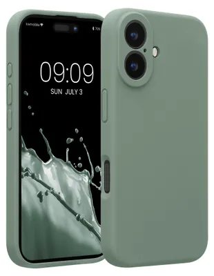 Produktbild von kwmobile Handyhülle für Apple iPhone 16 Hülle - gummierte Handy Silikon Case für iPhone 16 - Schutzhülle Cover - Graugrün