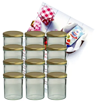 Image de lot de 12 pots à confiture de 350 ml avec couvercle doré To82 et livret de recettes