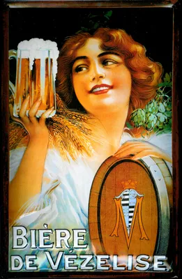 Produktbild von Blechschild Biere de Vezelise Biergarten Kellnerin Schild Bier Werbeschild Nostalgieschild