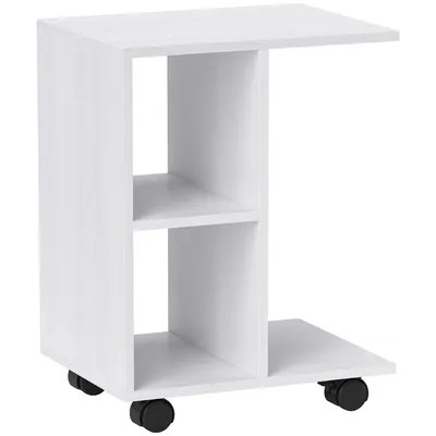 Produktbild von Fortuna Lai Beistelltisch in C-Form, Couchtisch mit Rollen, Kaffeetisch, Tragbarer Sofatisch, für kleine Bereiche, 45 x 35 x 58 cm, Weiß