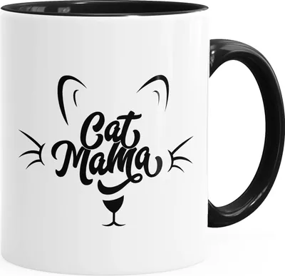 Produktbild von Kaffee-Tasse Cat Mama Katze Kaffeetasse Teetasse Keramiktasse mit Innenfarbe MoonWorks® schwarz unisize