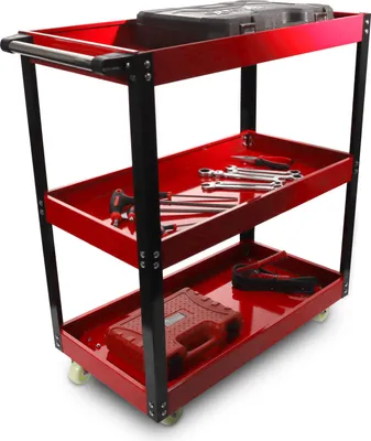 Produktbild von Roog Performance Werkstattwagen Workshop Trolley Werkzeugwagen Rollwagen 3 Ebenen Etagen Fächer Rot MS-19433
