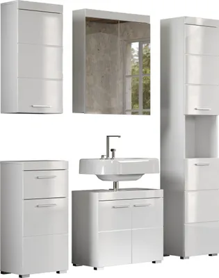 Image de trendteam Salle de bains 5 pièces Amanda blanc/blanc brillant 163 x 190 x 34 cm