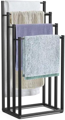 Productafbeelding van Handdoekhouder Staand - Handdoekrek Badkamer - Handdoeken Drogen - Vrijstaand Zonder Boren - 45 x 33 x 101 cm - Zwart