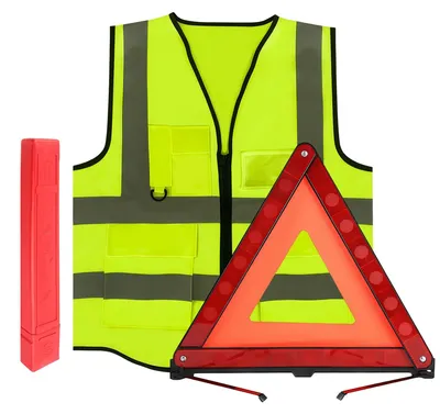 Immagine prodotto di Triangolo di segnalazione con giubbotto riflettente - Kit di emergenza per auto 2-in-1
