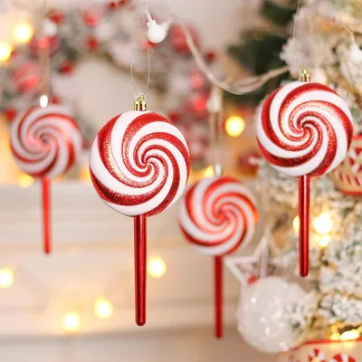 Produktbild von 8pcs Weihnachtsbaumschmuck Zuckerstangen Lutscher rot Christbaumanhänger 20cm