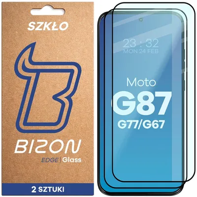 Produktbild von 2x Gehärtetes Glas für Motorola Moto G67 5G / G77 5G / G87 5G, Bizon Glass Edge Duo, Schwarzer Rahmen