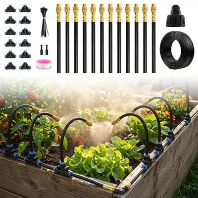 Immagine prodotto di Sistema di irrigazione per piante, 15 metri, ugelli regolabili a 360°, kit di irrigazione a nebbia, per giardino