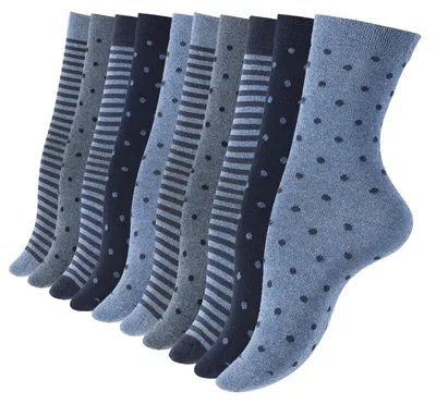 Produktbild von Vincent Creation® 10 Paar Bunte Socken Damen Socken Streifen & Punkte 39-42 Jeans blau