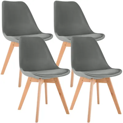 Productafbeelding van Stoelen Linares (set van 4) - fluweel, houten poten in natuurlijke kleur - Grijs