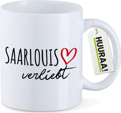 Produktbild von Huuraa Kaffeetasse Saarlouis verliebt 330ml Weiß Keramik Kaffeebecher Geschenkidee